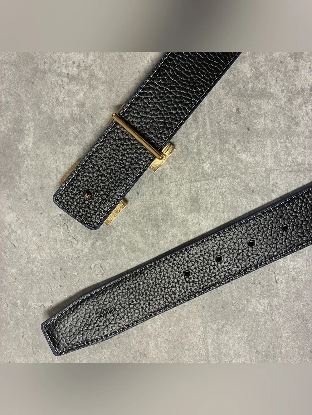 Class Royal Blue Men's Leather Belt with H Gold Metal Buckle